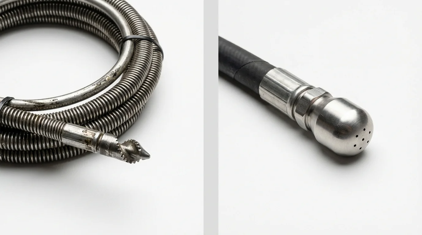 Drain snake cable and hydro jetting nozzle used for drain cleaning in Florence, CO